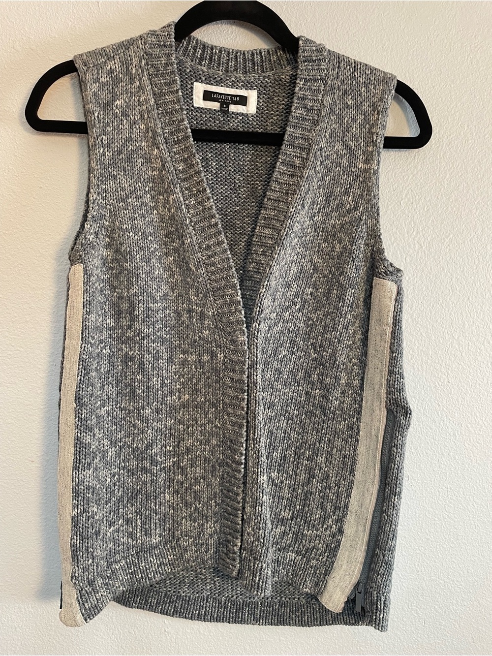 Lafayette 148 New York Gray/Blue Cotton Knit Side Zip Sweater Vest Small - Picture 1 of 10